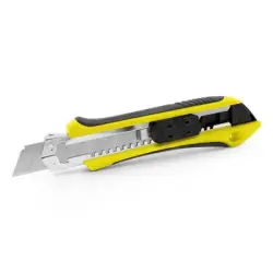 Nóż do tapet z mechanizmem zabezpieczającym, zapasowe ostrza w komplecie kolor żółty
