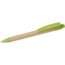 Długopis z kartonu z elementami ze słomy pszenicznej kolor jasnozielony