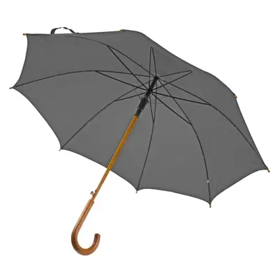 Szary automatyczny parasol z drewnianą rączką