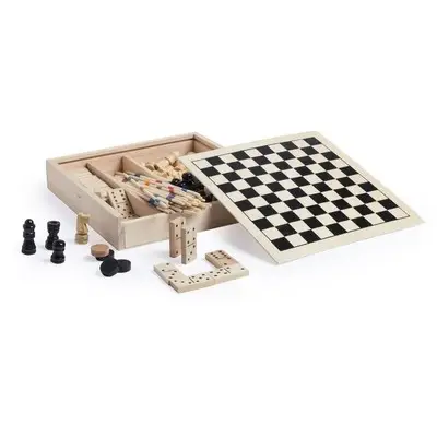 Zestaw gier, szachy, warcaby, domino i mikado - kolor drewno
