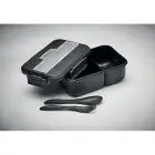 Lunch box ze sztućcami z PP kolor czarny