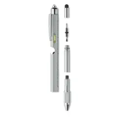 Długopis z poziomicą i miarką - RETOOL - kolor srebrny
