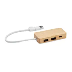 HUBBAM 3-portowy bambusowy hub USB kolor brązowy