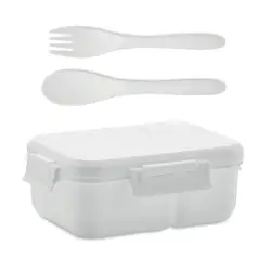 Lunch box ze sztućcami z PP kolor biały