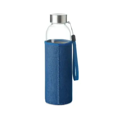 Szklana butelka w etui 500 ml  - kolor niebieski