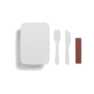 Lunchbox ze sztućcami SUNDAY - kolor biały