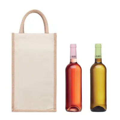 Jutowa torba na wino/2 butelki CAMPO DI VINO DUO - kolor beżowy