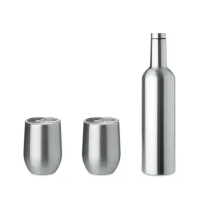 Zestaw butelka i kubki CHIN SET  - kolor srebrny matowy