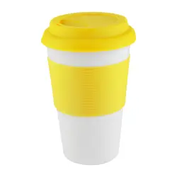 Kubek z elementami silikonu Soft Touch - kolor żółty